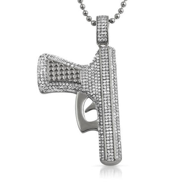 CZ Handgun Jewelry Pendant Rhodium