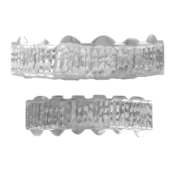 Diamond Cut Grillz Set Bar Style Rhodium