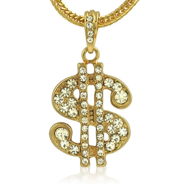 Gold Dollar Sign Pendant  Chain Small