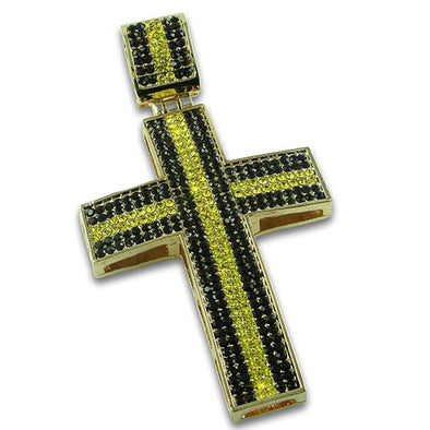 Thick Stripe Black and Yellow Gold Cross