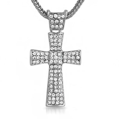 Rhodium Tie Cross  Chain Small