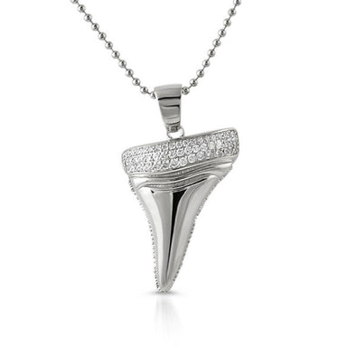 Shark Tooth Design CZ Rhodium Pendant