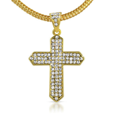 Gold Taper Iced Out Cross  Chain Small