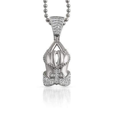 Prayer Hands Cross CZ Polished Pendant Rhodium