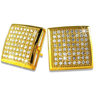 XXL CZ Puffed Box Gold Vermeil Micro Pave Earrings .925 Silver