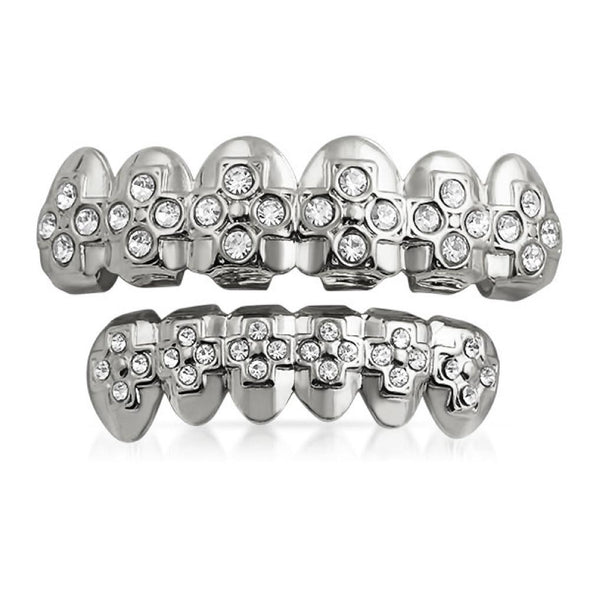 Silver Grillz Ice Cross Teeth Set