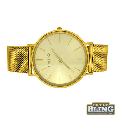 Slim Case Watch All Gold Steel Mesh Band