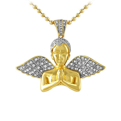 Praying Cherub Angel Bust Gold Mini CZ Pendant