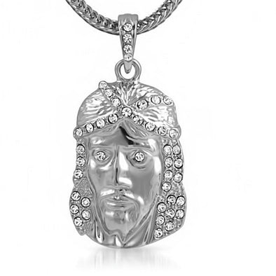 Platinum Jesus Piece Pendant  Chain Small