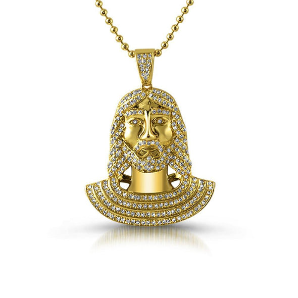Jesus Bust CZ Gold Pendant
