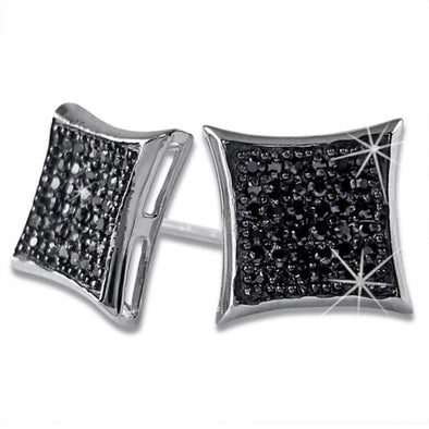 Large Kite Black CZ Micro Pave Earrings .925 Silver