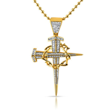 Gold Thorny Stake Cross Detailed Pendant