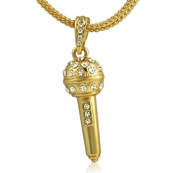 Gold Hip Hop Microphone Pendant  Chain Small