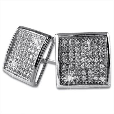 XL Deep Dish Box CZ Iced Out Micro Pave Earrings .925 Silver