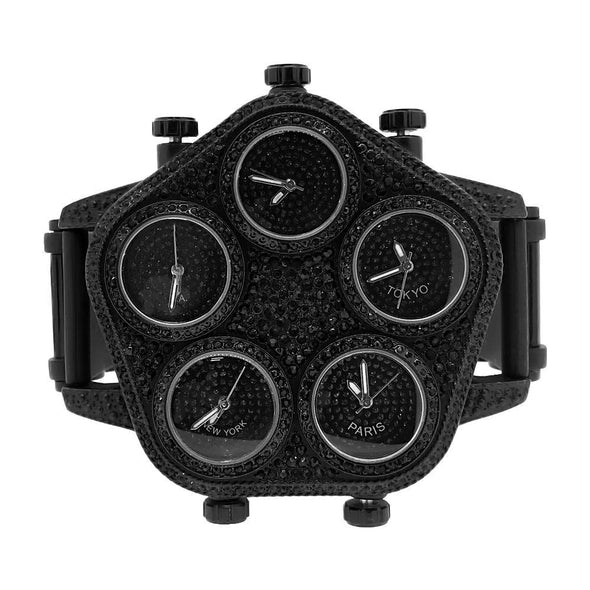 5 Time Zone Black on Black Watch