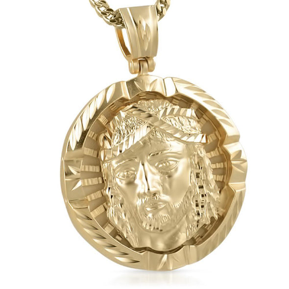 Gold Circle Diamond Cut Jesus Piece