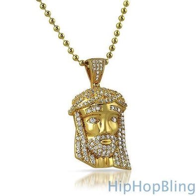 Gold Mini Jesus Piece Pendant CZ