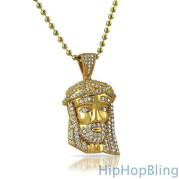 Gold Mini Jesus Piece Pendant CZ