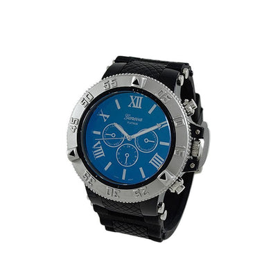 Blue Dial Silver Bezel Rubber Sports Watch