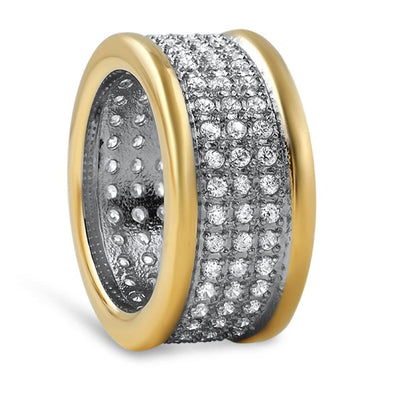 Gold 360 Eternity CZ Micro Pave Bling Bling Ring Steel