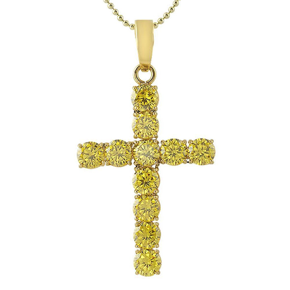 Large 8MM Canary CZ Gold Stainless Steel Cross