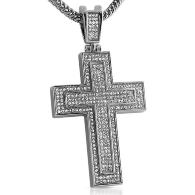 Iced Double Box Rhodium Cross