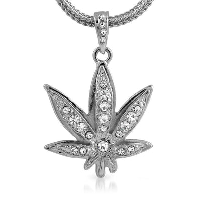 Marijuana Rhodium Hip Hop Pendant  Chain Small