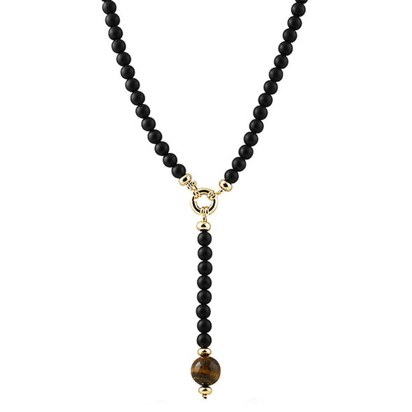 Tiger Eye Pendant Beads Black Rosary Chain Necklace