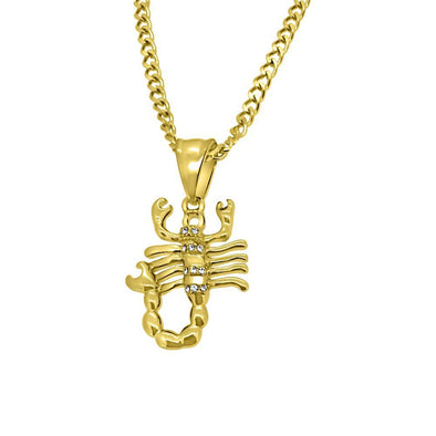 Gold Steel Micro Scorpion Pendant  Chain